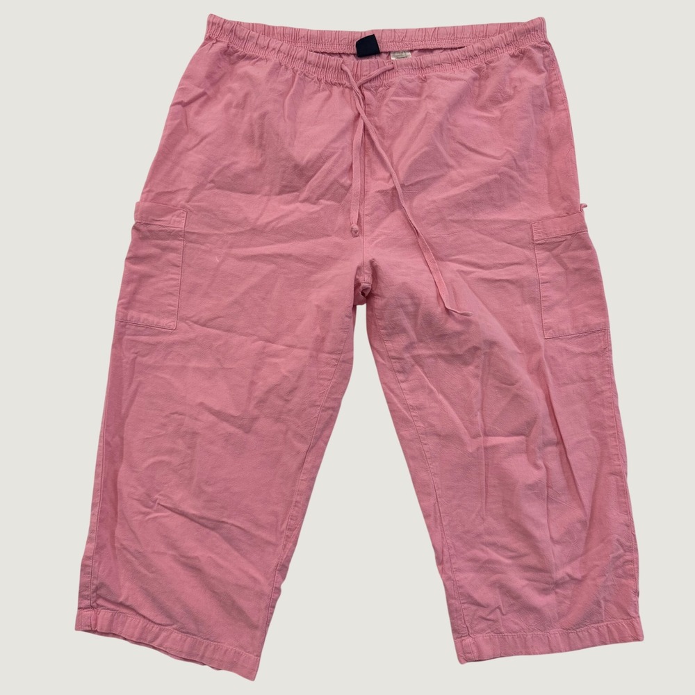 Basic Editions Pink Cargo Capri Pants Womens Large 100% Cotton Drawstring Crop